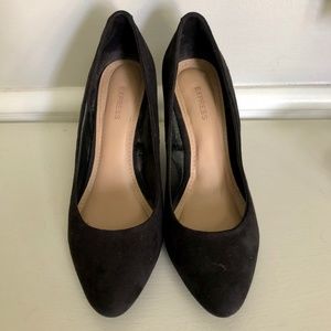 Express black, faux suede wedges